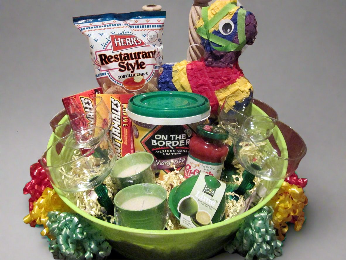 Mexican Tequila & Margarita Fiesta Gift Basket with mini tequila bottles, margarita ingredients, and gourmet snacks – holiday gift for tequila lovers